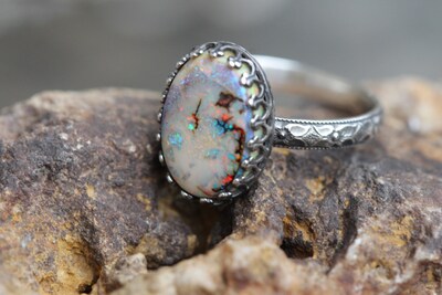 Opal Ring * Solid Sterling Silver Ring* Floral Band * Monarch Opal *  Any Size - image2